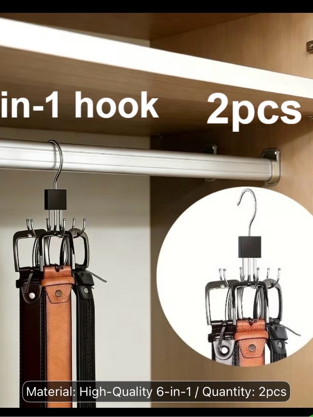 6-in-1 Black Metal Belt and Accessory Hanger - 2 Pack